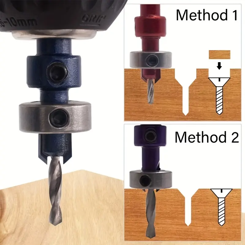 5pcs/Set Limit Countersunk Drill Carbide Depth Adjustable 8mm Round Shank Drill Bit Kits Hand Tools Woodworking Accessories