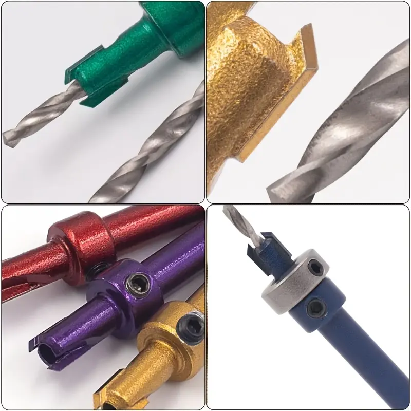 5pcs/Set Limit Countersunk Drill Carbide Depth Adjustable 8mm Round Shank Drill Bit Kits Hand Tools Woodworking Accessories