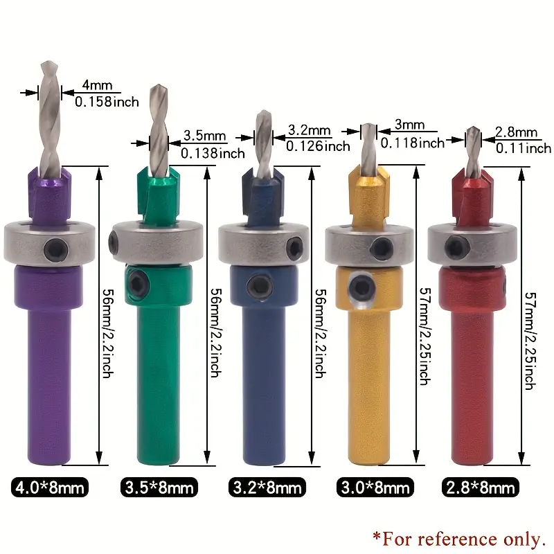 5pcs/Set Limit Countersunk Drill Carbide Depth Adjustable 8mm Round Shank Drill Bit Kits Hand Tools Woodworking Accessories