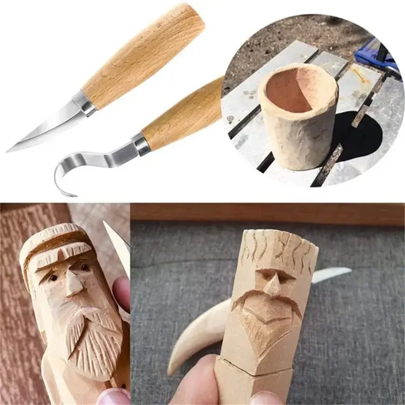 2pcs Wood Carving Tools Woodcarving Knife Chisel Woodworking Hand Tool DIY Spoon Carving Knife Woodcarving Tools Carving Set