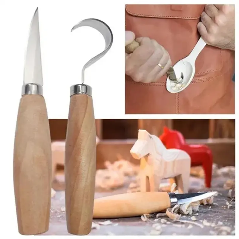 2pcs Wood Carving Tools Woodcarving Knife Chisel Woodworking Hand Tool DIY Spoon Carving Knife Woodcarving Tools Carving Set