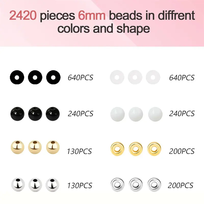 2420pcs/Set Black And White Clay Bead With Glass Spacer Beads Friendship Bracelet Making Kit For DIY Craft Jewelry Making