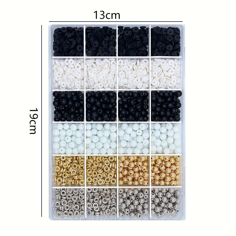 2420pcs/Set Black And White Clay Bead With Glass Spacer Beads Friendship Bracelet Making Kit For DIY Craft Jewelry Making