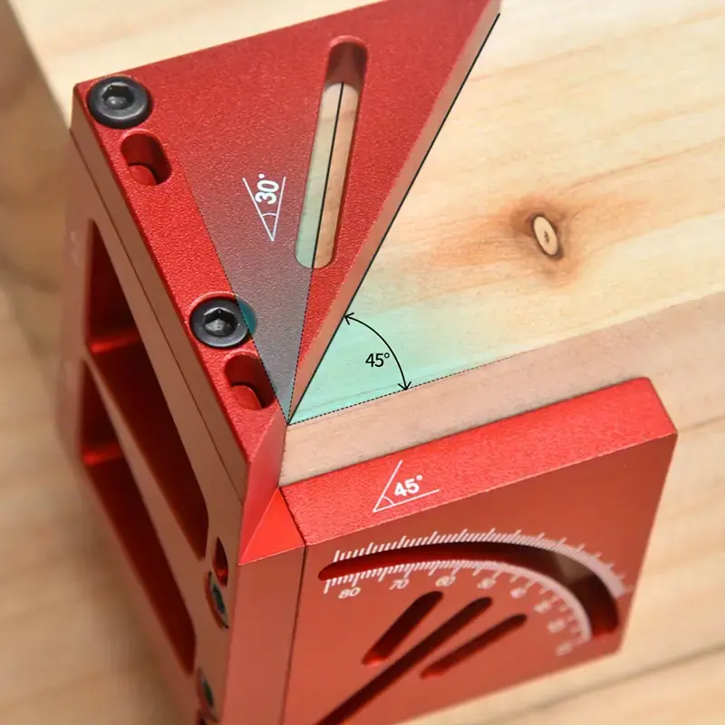 1pc Aluminum Alloy 3D Angle Marking Ruler Multifunctional Woodworking Measuring Tool 45° 90° Carpentry Measuring Auxiliary Tools