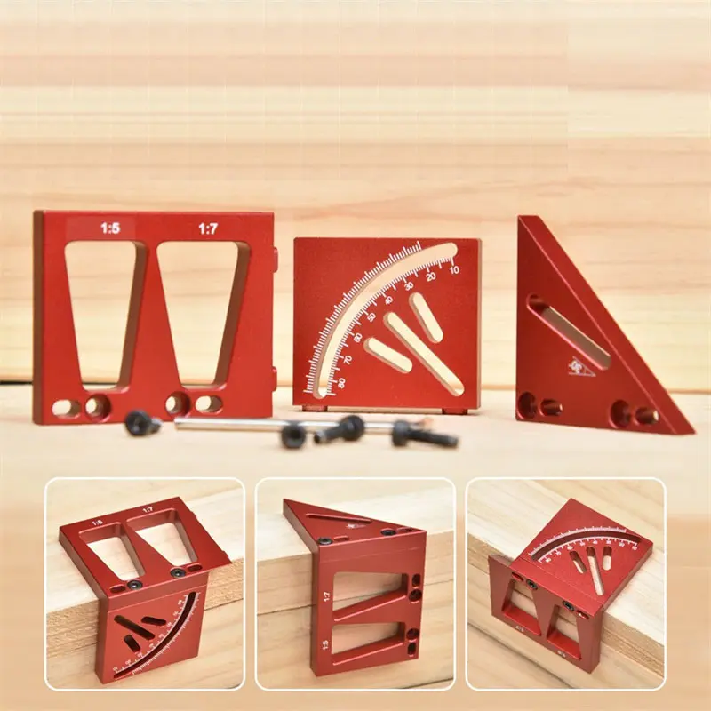 1pc Aluminum Alloy 3D Angle Marking Ruler Multifunctional Woodworking Measuring Tool 45° 90° Carpentry Measuring Auxiliary Tools