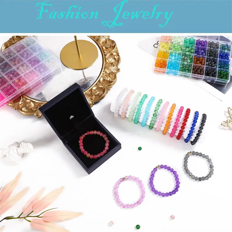 1 Set 48 Colors 8mm Round Spacer Colorful Glass Beads For Jewelry Making Bracelet Necklace Earrings DIY Craft Accessories