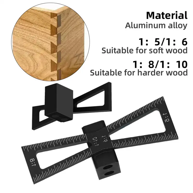 1pc Aluminum Alloy Woodworking Dovetail Marker Template 1:5 & 1:8 Wood Joint Gauge With Scale Dovetail Guide Tool Carpentry Tool