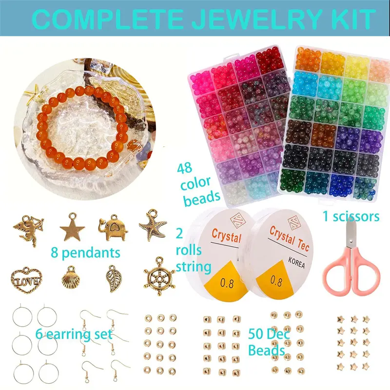 1 Set 48 Colors 8mm Round Spacer Colorful Glass Beads For Jewelry Making Bracelet Necklace Earrings DIY Craft Accessories