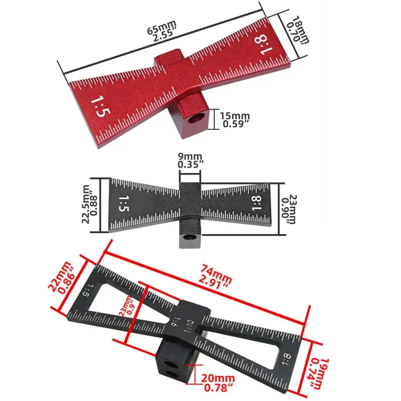 1pc Aluminum Alloy Woodworking Dovetail Marker Template 1:5 & 1:8 Wood Joint Gauge With Scale Dovetail Guide Tool Carpentry Tool