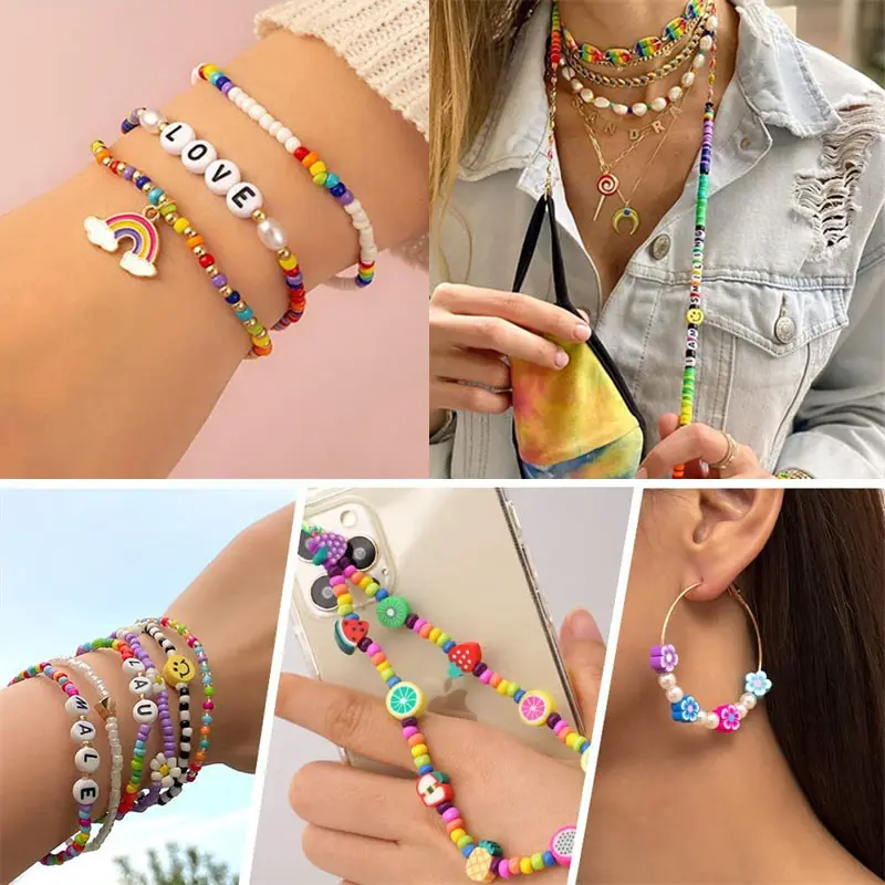 DIY Jewelry Making Kit Pony Beads Letter Smiley Face Beads With Elastic Rope And Tweezers For Making Bracelets Necklaces Crafts