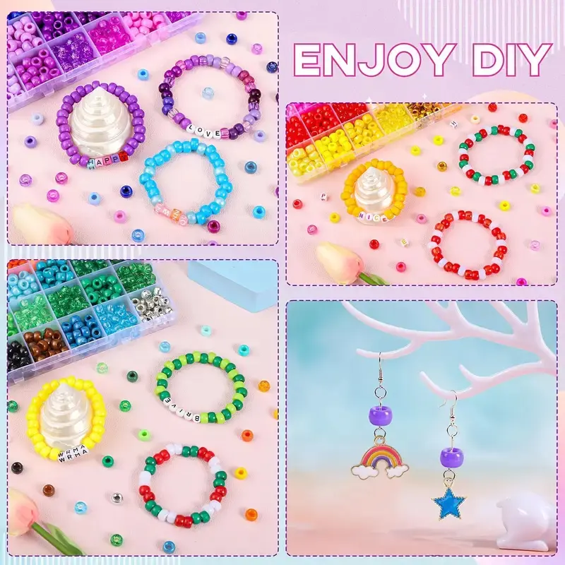 DIY Jewelry Making Kit Pony Beads Letter Smiley Face Beads With Elastic Rope And Tweezers For Making Bracelets Necklaces Crafts