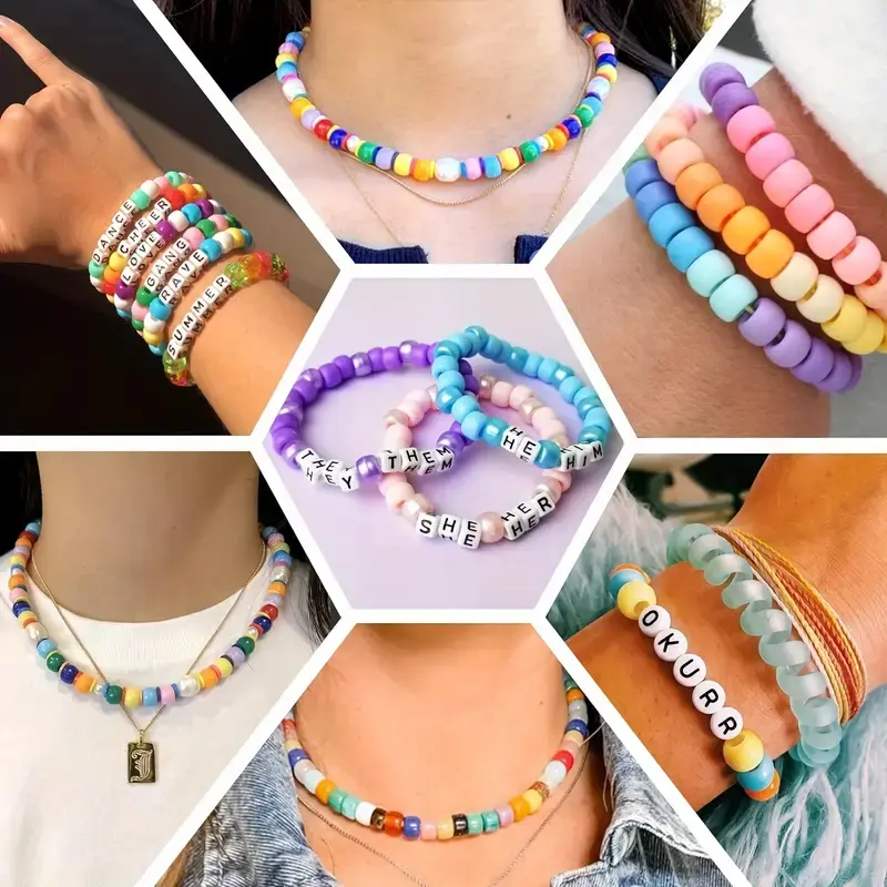 DIY Jewelry Making Kit Pony Beads Letter Smiley Face Beads With Elastic Rope And Tweezers For Making Bracelets Necklaces Crafts