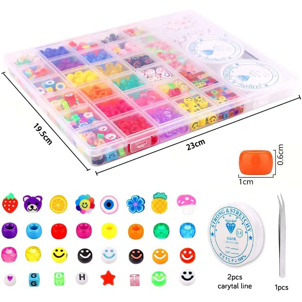 DIY Jewelry Making Kit Pony Beads Letter Smiley Face Beads With Elastic Rope And Tweezers For Making Bracelets Necklaces Crafts