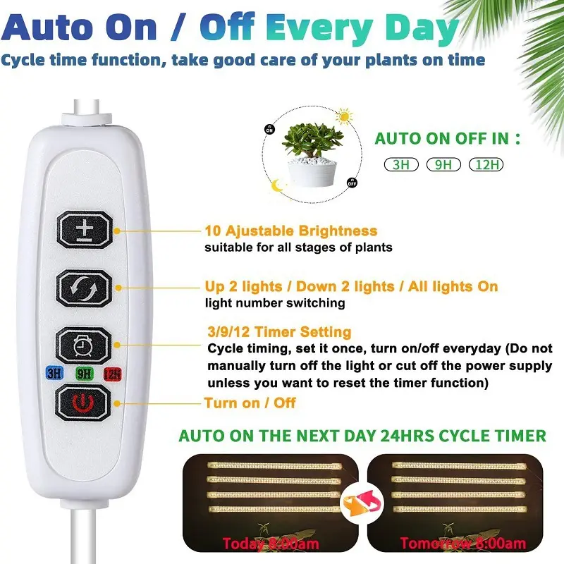 1/2/3/4Head 30cm Full Spectrum LED Plant Grow Lights With Auto Timer And Dimmable Function For Indoor Plants Greenhouse Seedling