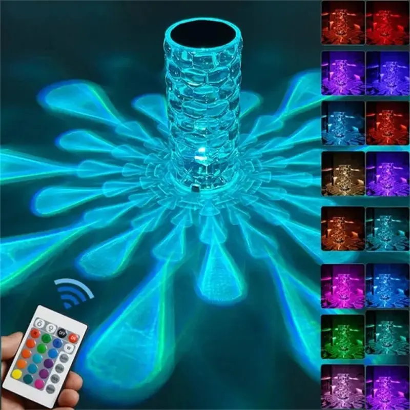 Waterdrop Table Lamp LED Crystal Projector 3/16 Colors Touch Adjustable Romantic Diamond Atmosphere Light USB Touch Night Light