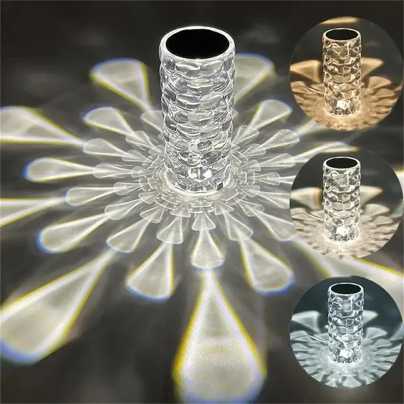 Waterdrop Table Lamp LED Crystal Projector 3/16 Colors Touch Adjustable Romantic Diamond Atmosphere Light USB Touch Night Light