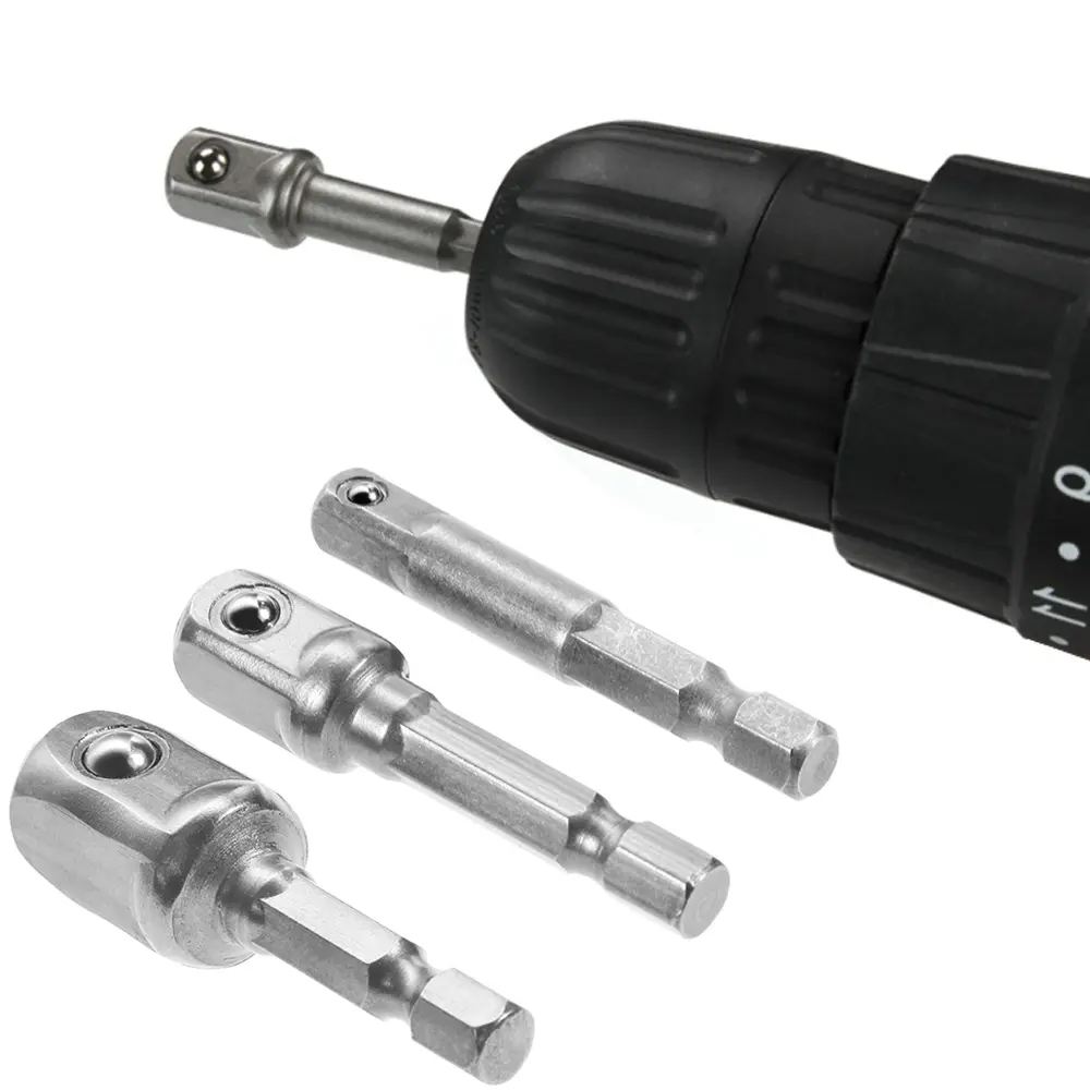 Chrome Vanadium Steel Socket Adapter Hex Shank to 1/4" 3/8" 1/2" Extension Drill Bits Bar Hex Bit Set Power Tools tightly Newest