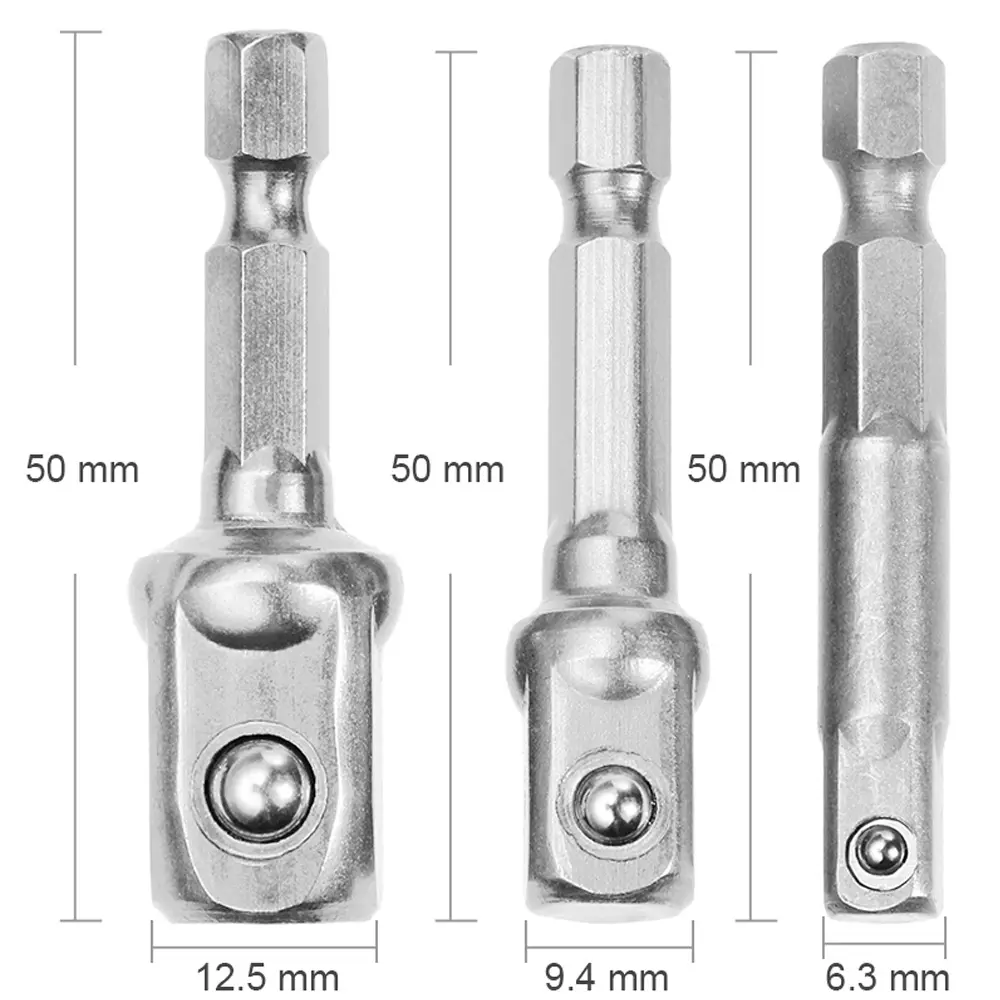Chrome Vanadium Steel Socket Adapter Hex Shank to 1/4" 3/8" 1/2" Extension Drill Bits Bar Hex Bit Set Power Tools tightly Newest