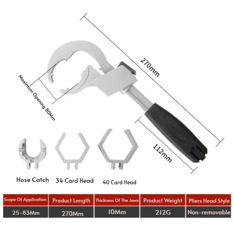 Aluminum alloy adjustable wrench multi-function installation tool movable wrench sink movable large opening board bathroom