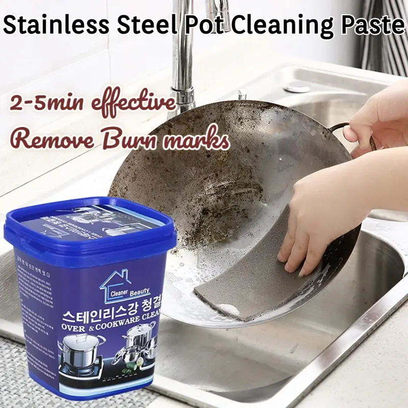 500/1000ml Stainless Steel Cleaning Cream Kitchenware Stain Dirt Cleaner Washing Pot Bottom Scale Pan Rust Removal Suitable Kitc