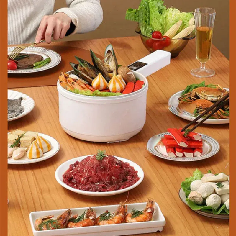 1.6L Electric Hot Pot Multifunctional Long Handle Electric Cooker Single/Double Layer 220V Nonstick Pan