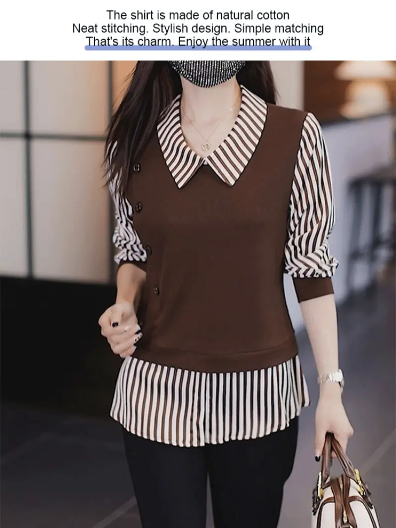 Women's small early fall thin fashion shirt fake two pieces top ageing beautiful shirt