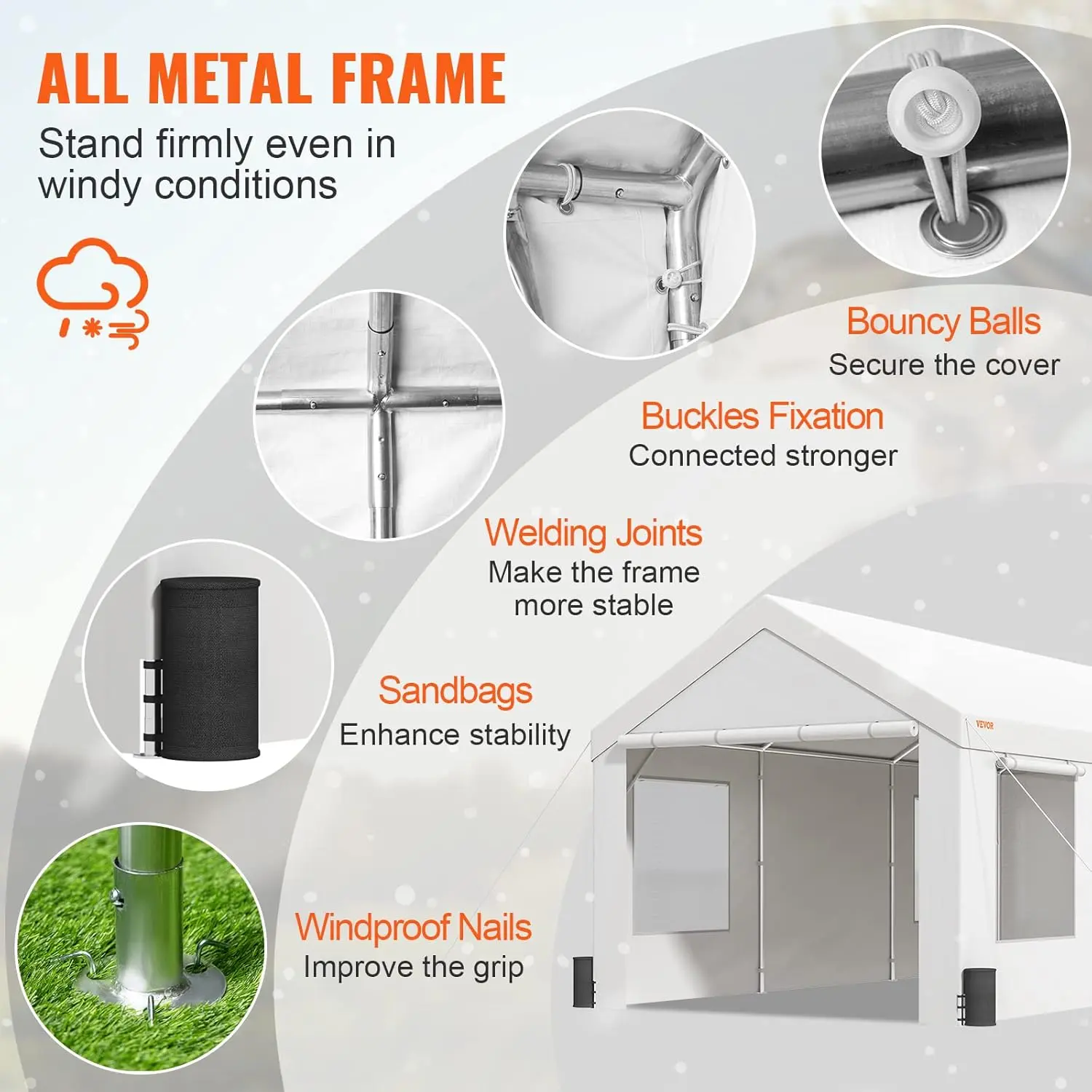 10x20ft Car Canopy with Roll-up Ventilated Windows & Removable Sidewalls, UV Resistant Waterproof All-Season Tarp