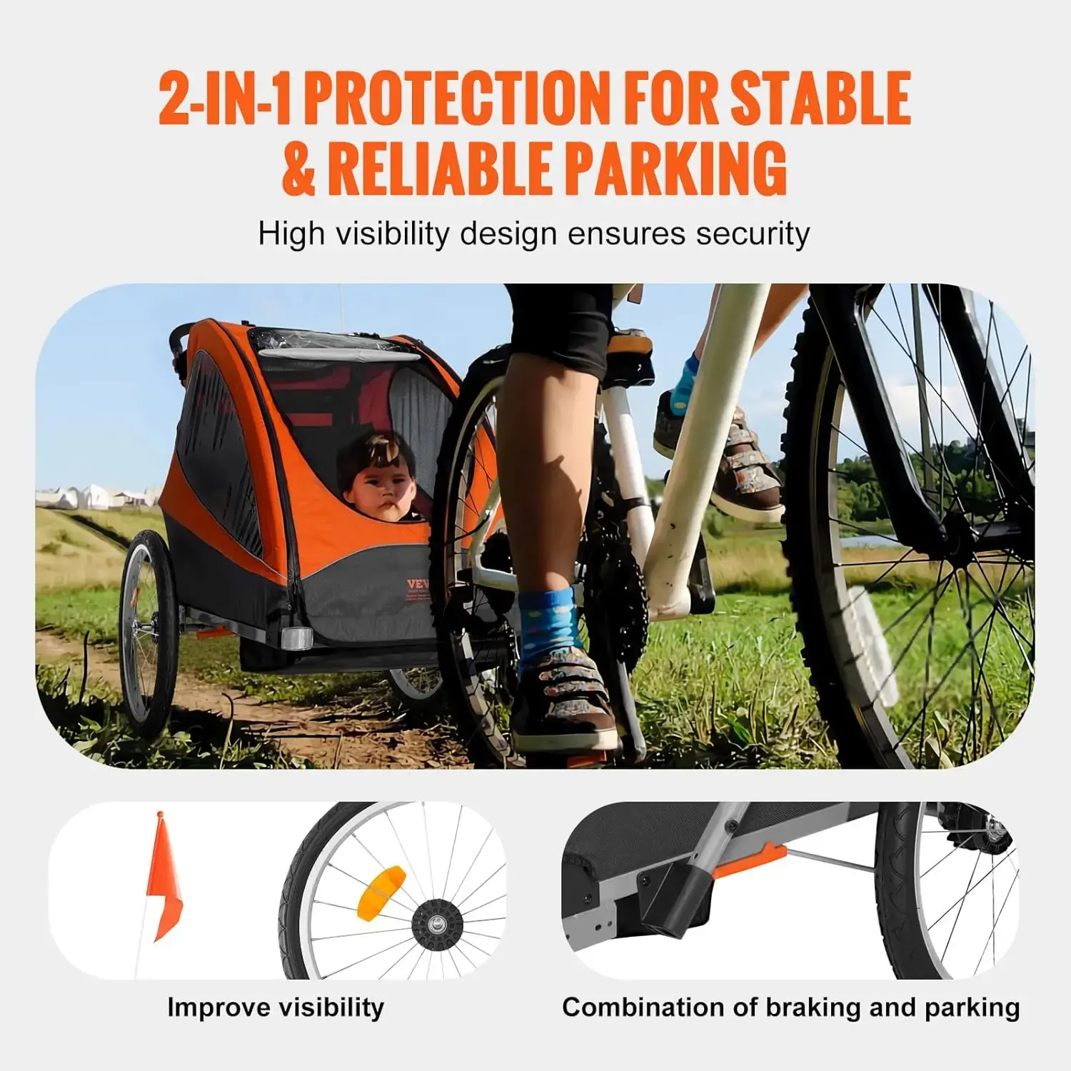 Bike Trailer for Toddlers, Kids, Double Seat, 100 lbs Load, 2-in-1 Canopy Carrier Converts to Stroller, Tow Behind Foldable