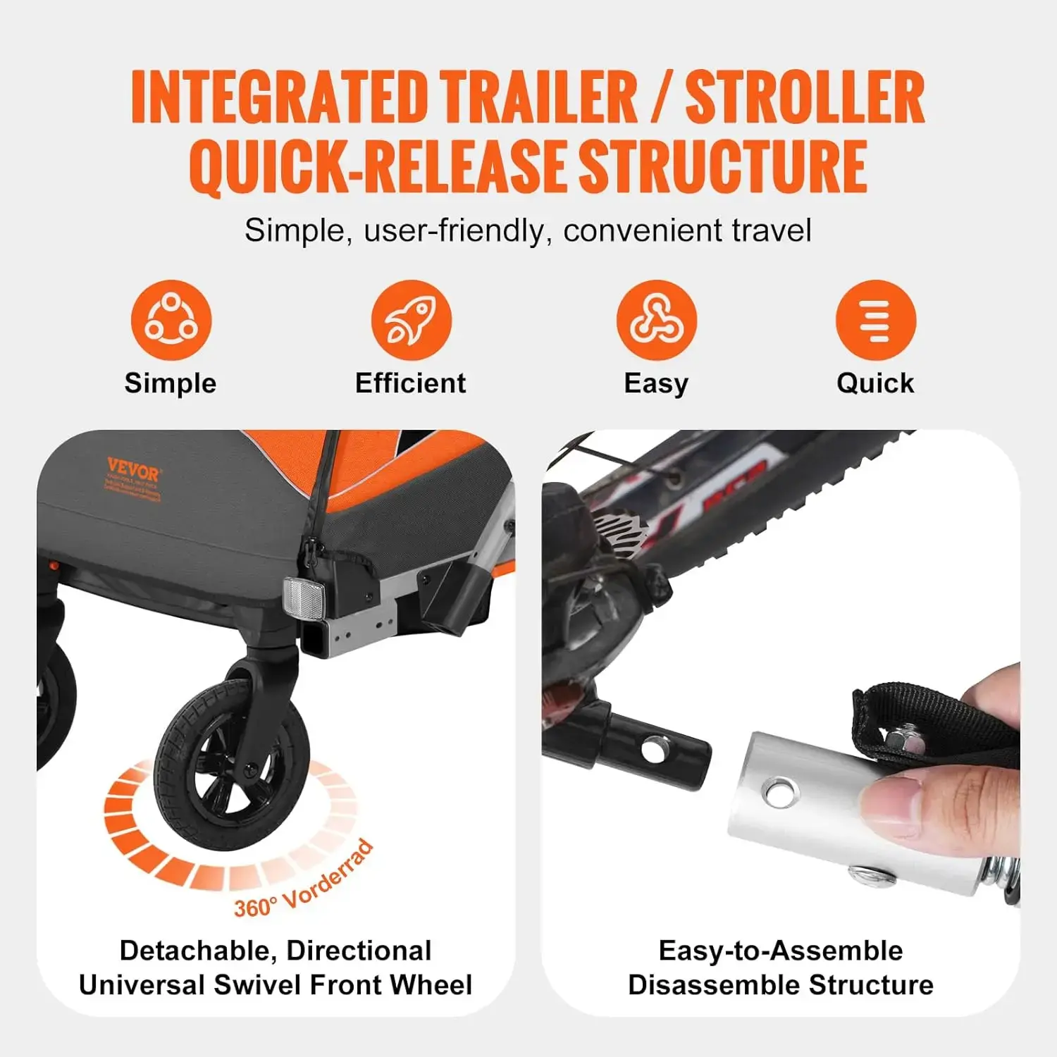 Bike Trailer for Toddlers, Kids, Double Seat, 100 lbs Load, 2-in-1 Canopy Carrier Converts to Stroller, Tow Behind Foldable