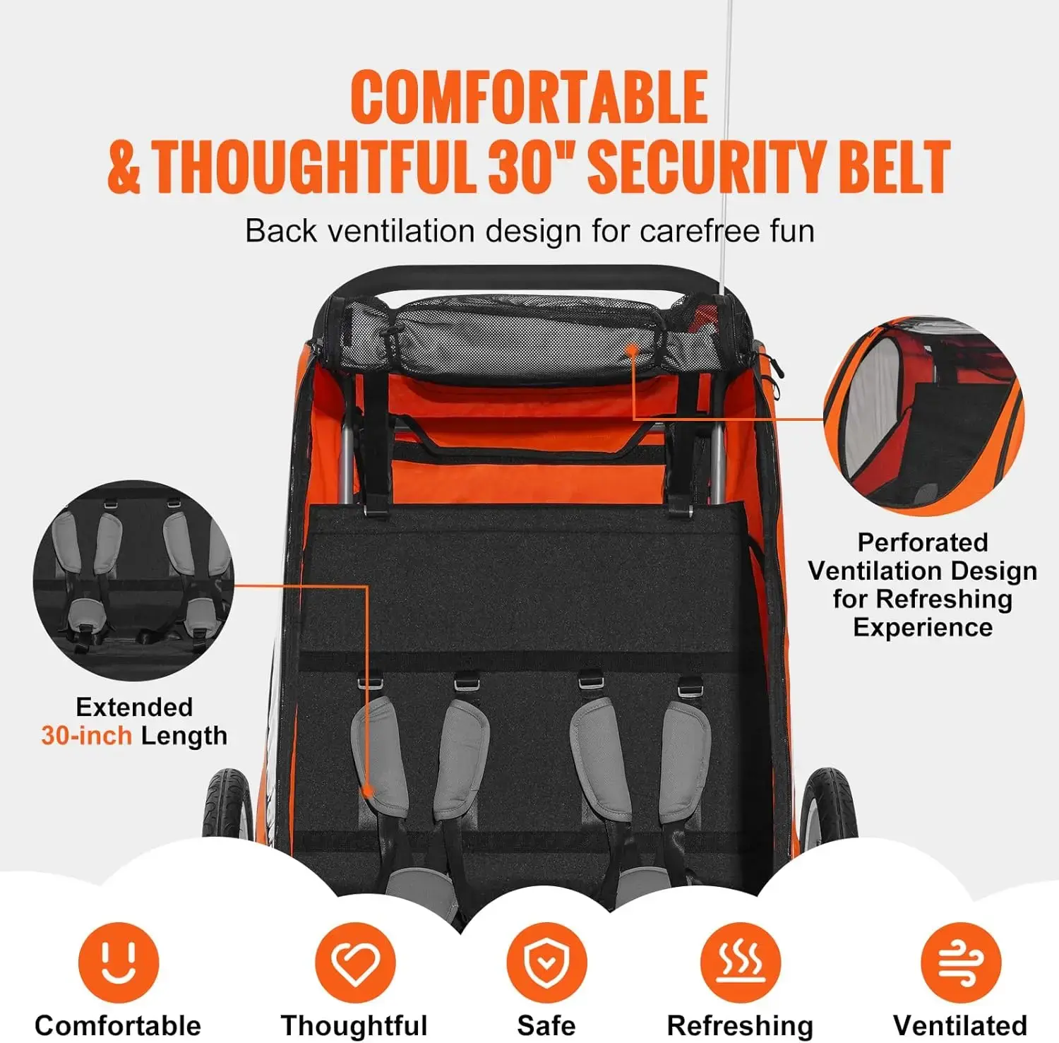 Bike Trailer for Toddlers, Kids, Double Seat, 100 lbs Load, 2-in-1 Canopy Carrier Converts to Stroller, Tow Behind Foldable