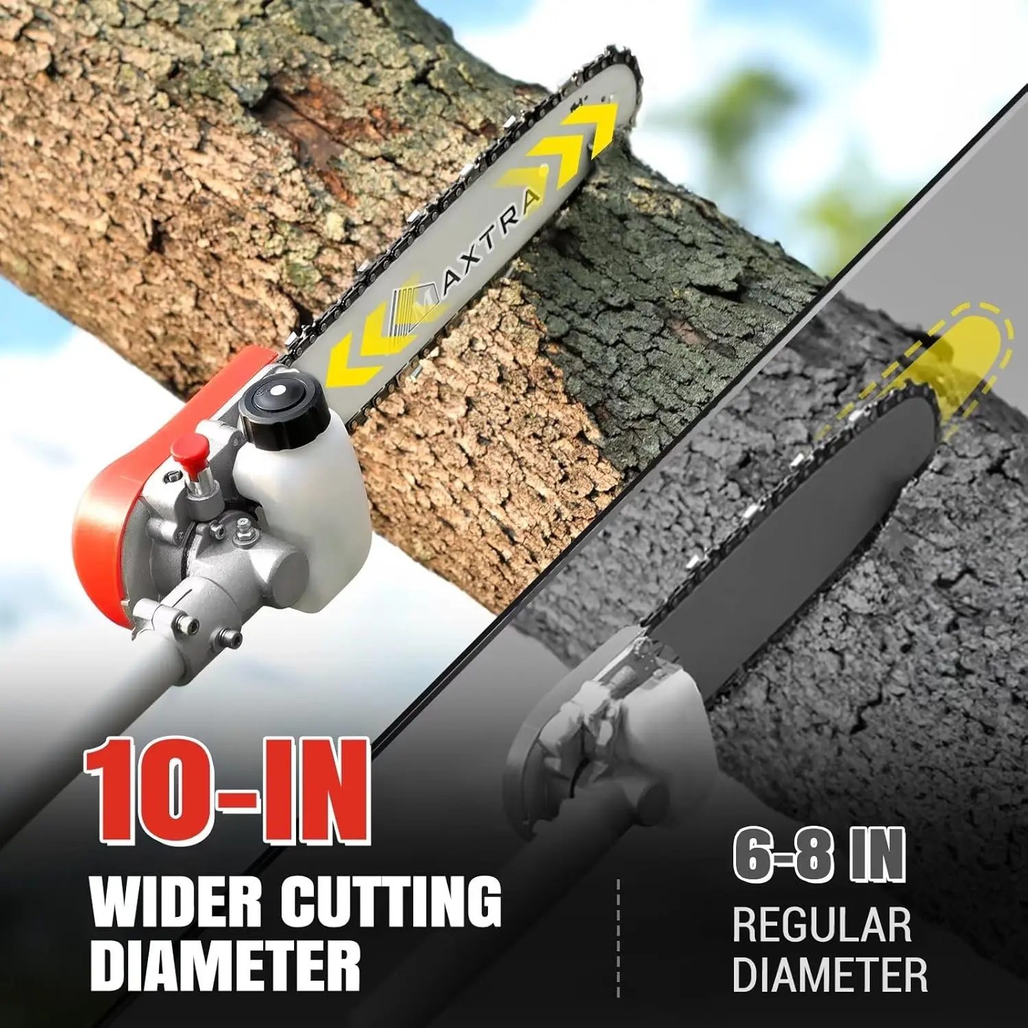Pole Saw Gas Powered, 16-Foot Reach 42.7CC 2-Cycle 10-Inch Bar Cordless Extendable Long Trimmer Power Gasoline Chainsaw