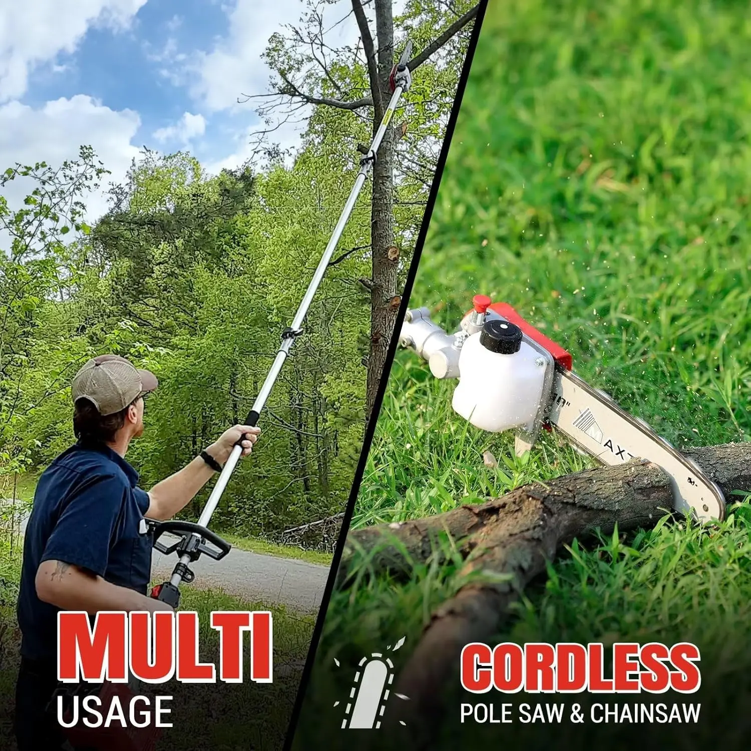 Pole Saw Gas Powered, 16-Foot Reach 42.7CC 2-Cycle 10-Inch Bar Cordless Extendable Long Trimmer Power Gasoline Chainsaw