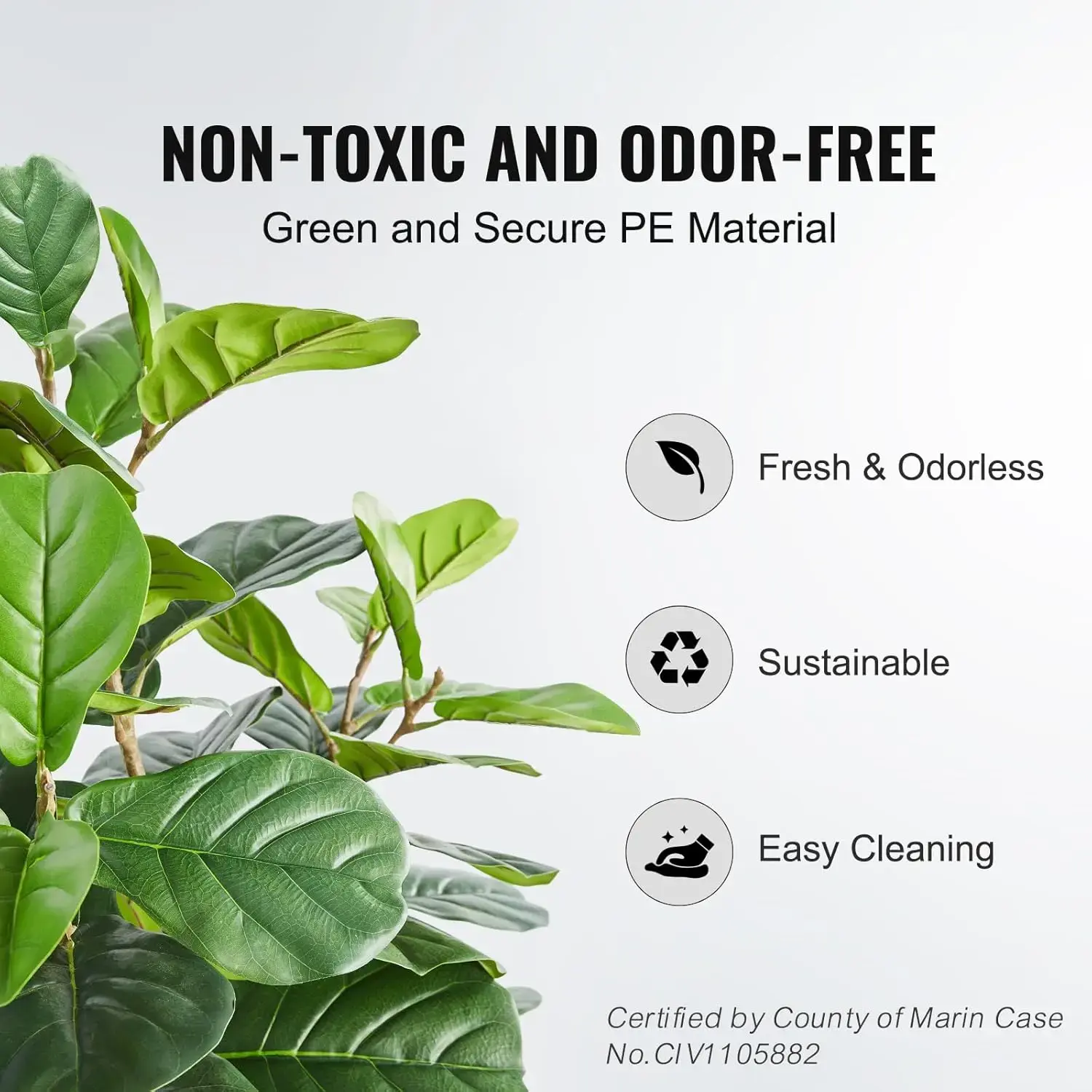 Artificial Fiddle Leaf Fig Tree 4 FT, Secure PE Material & Anti-Tip Tilt Protection Low-Maintenance Faux Plant