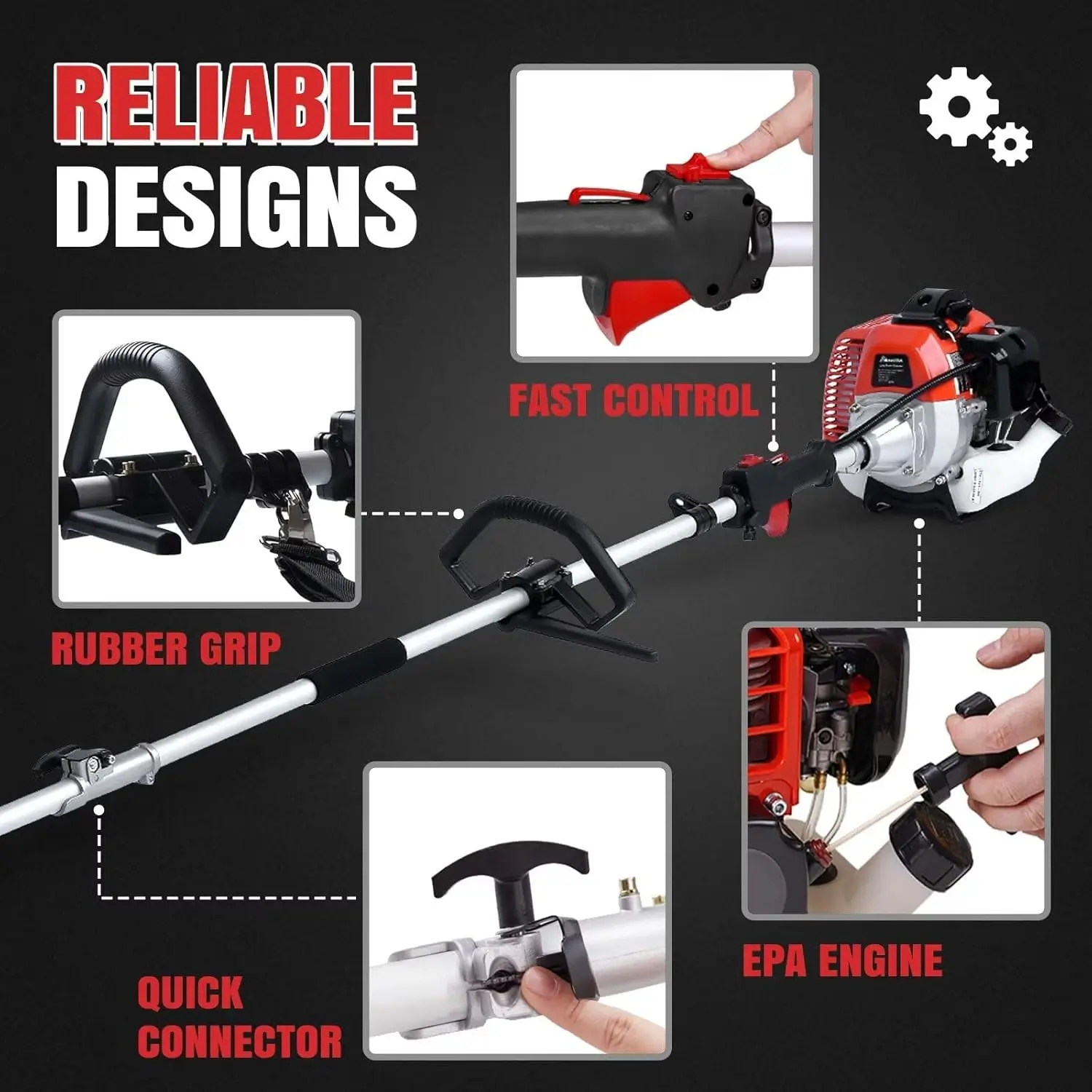 Pole Saw Gas Powered, 16-Foot Reach 42.7CC 2-Cycle 10-Inch Bar Cordless Extendable Long Trimmer Power Gasoline Chainsaw