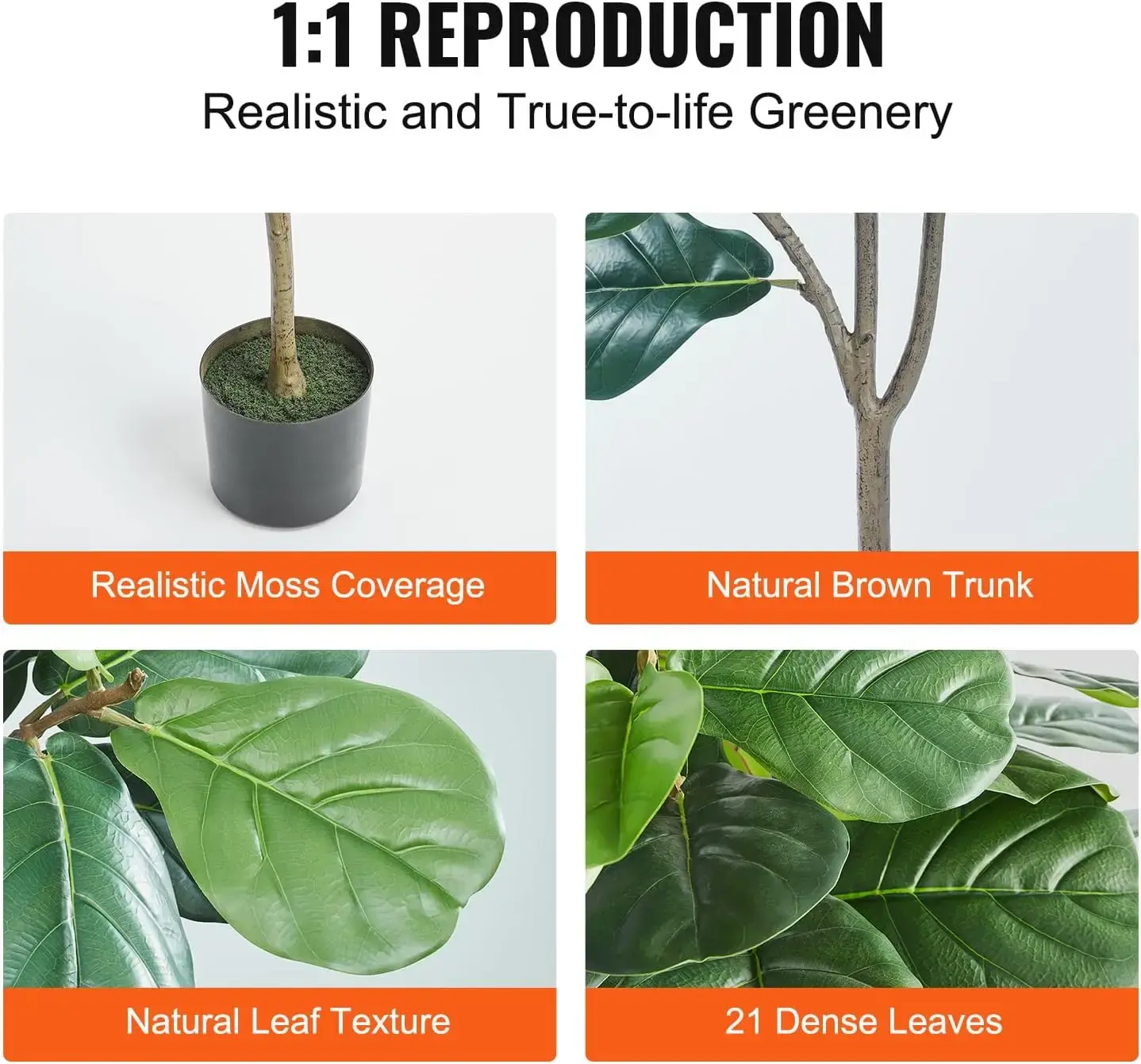 Artificial Fiddle Leaf Fig Tree 4 FT, Secure PE Material & Anti-Tip Tilt Protection Low-Maintenance Faux Plant