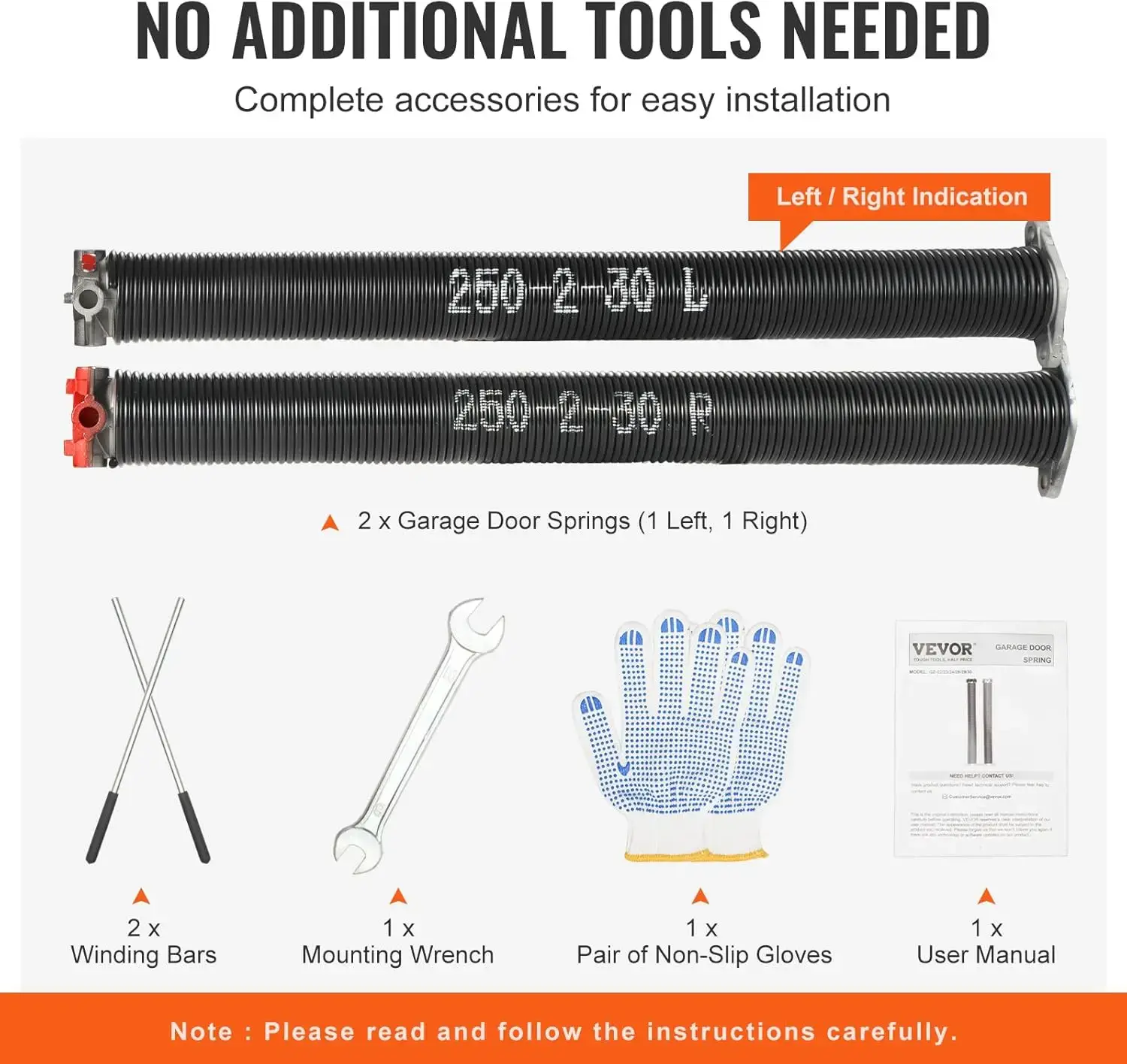 Garage Door Torsion Springs, 16000 Cycles, Pair of 0.25 x 2 x 30inch, Garage Door Springs with Non-Slip Winding Bars