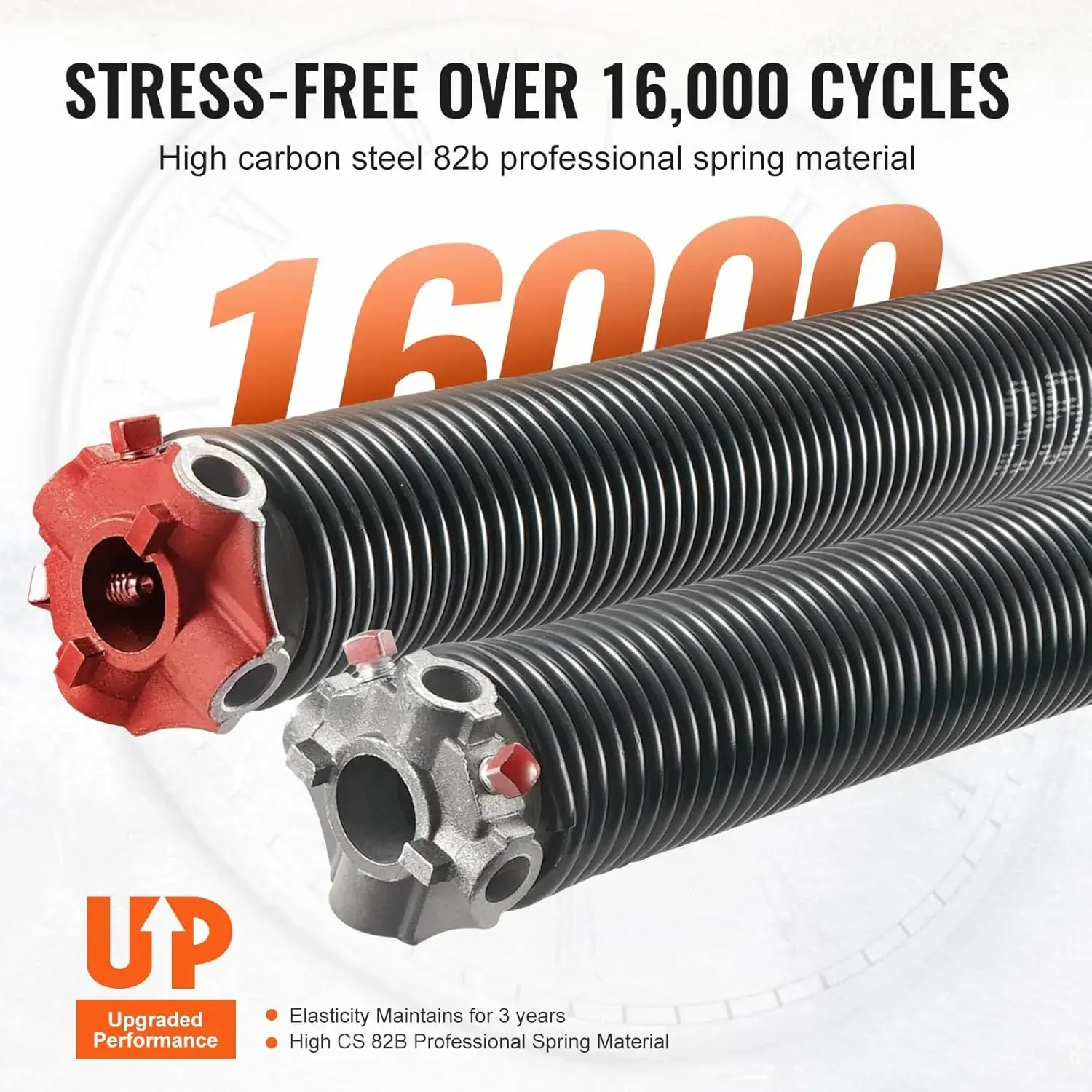 Garage Door Torsion Springs, 16000 Cycles, Pair of 0.25 x 2 x 30inch, Garage Door Springs with Non-Slip Winding Bars