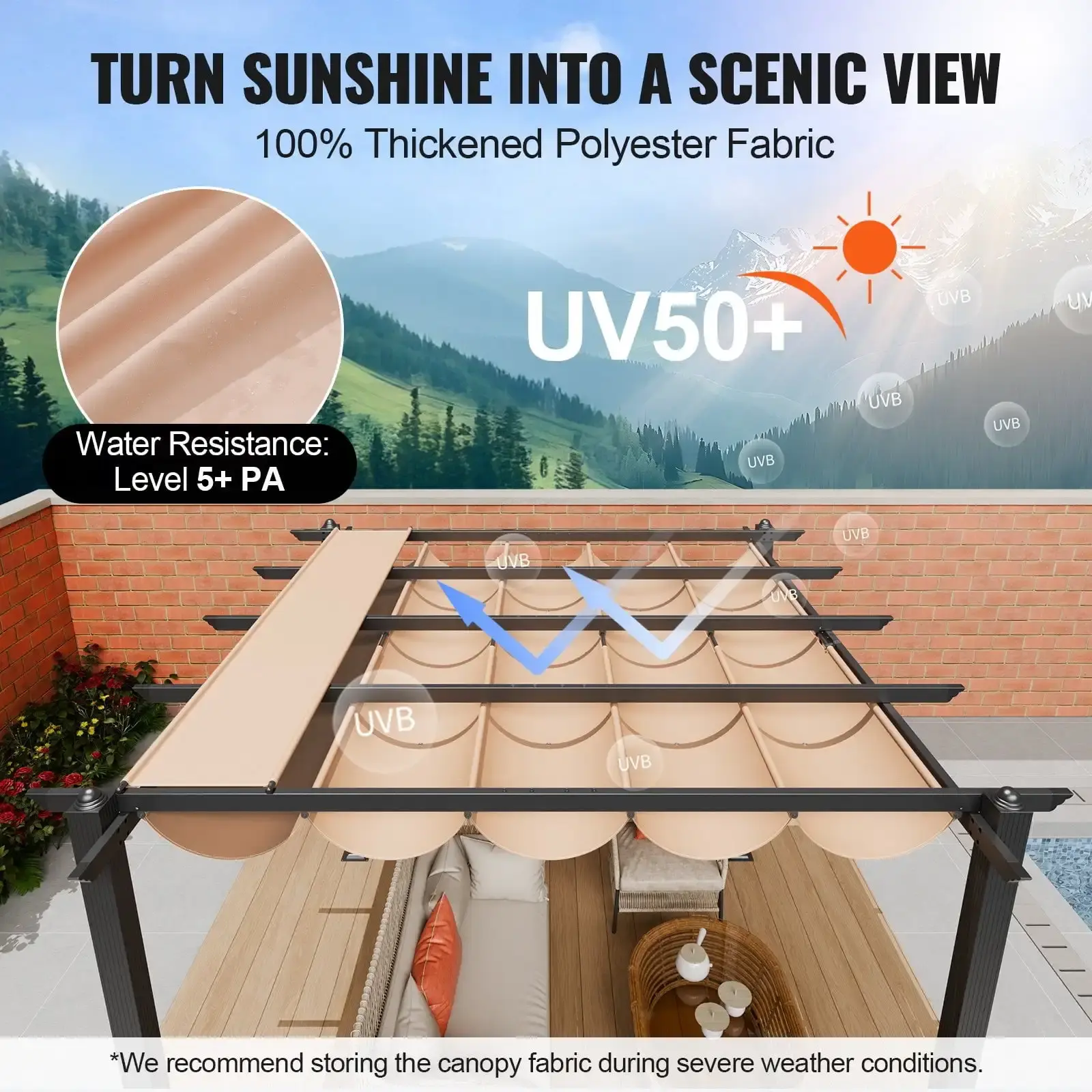 10'x10' Outdoor Retractable Pergola with Sun Shade Canopy Aluminum Beige