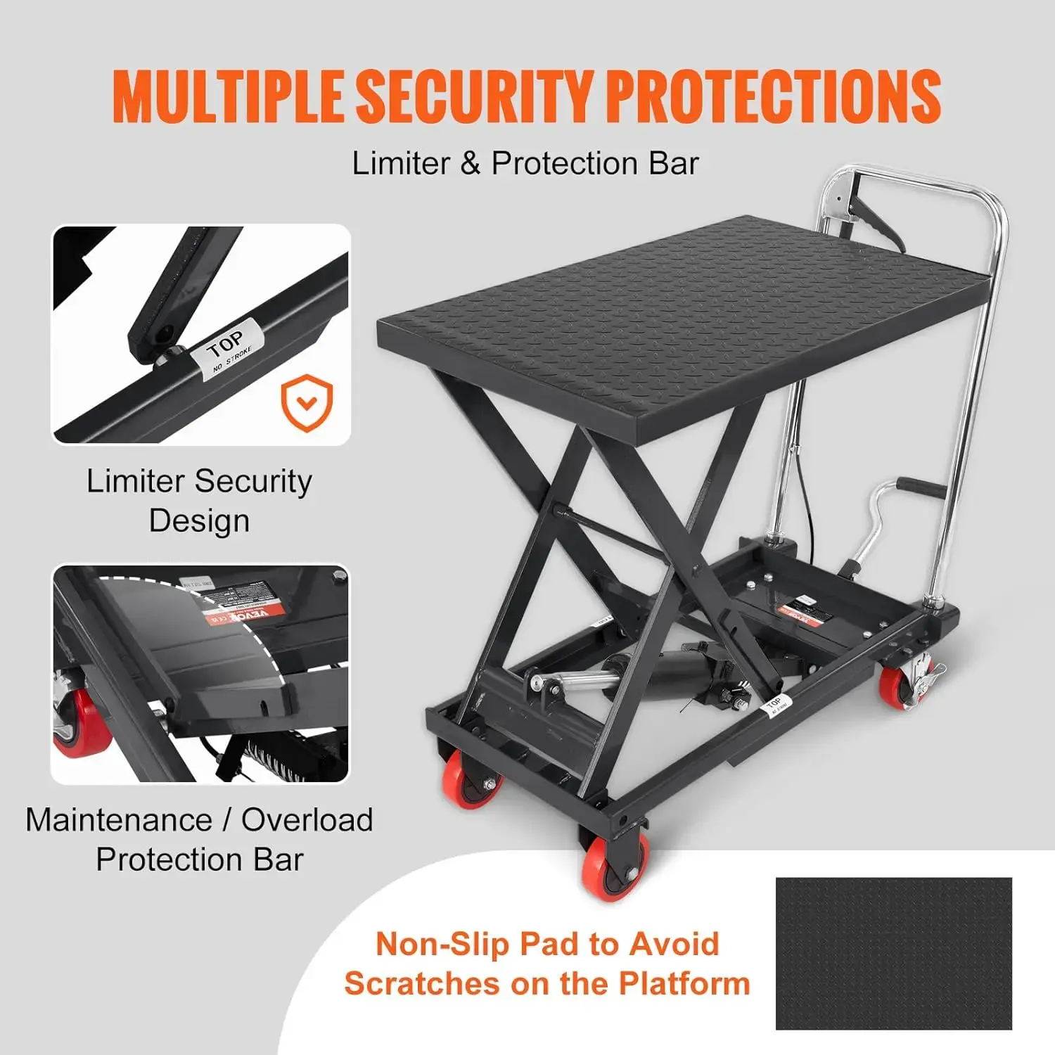 Hydraulic Lift Table Cart, 500lbs Capacity 28.5" Lifting Height, Manual Single Scissor Lift Table with 4 Wheels and Non-Slip Pad