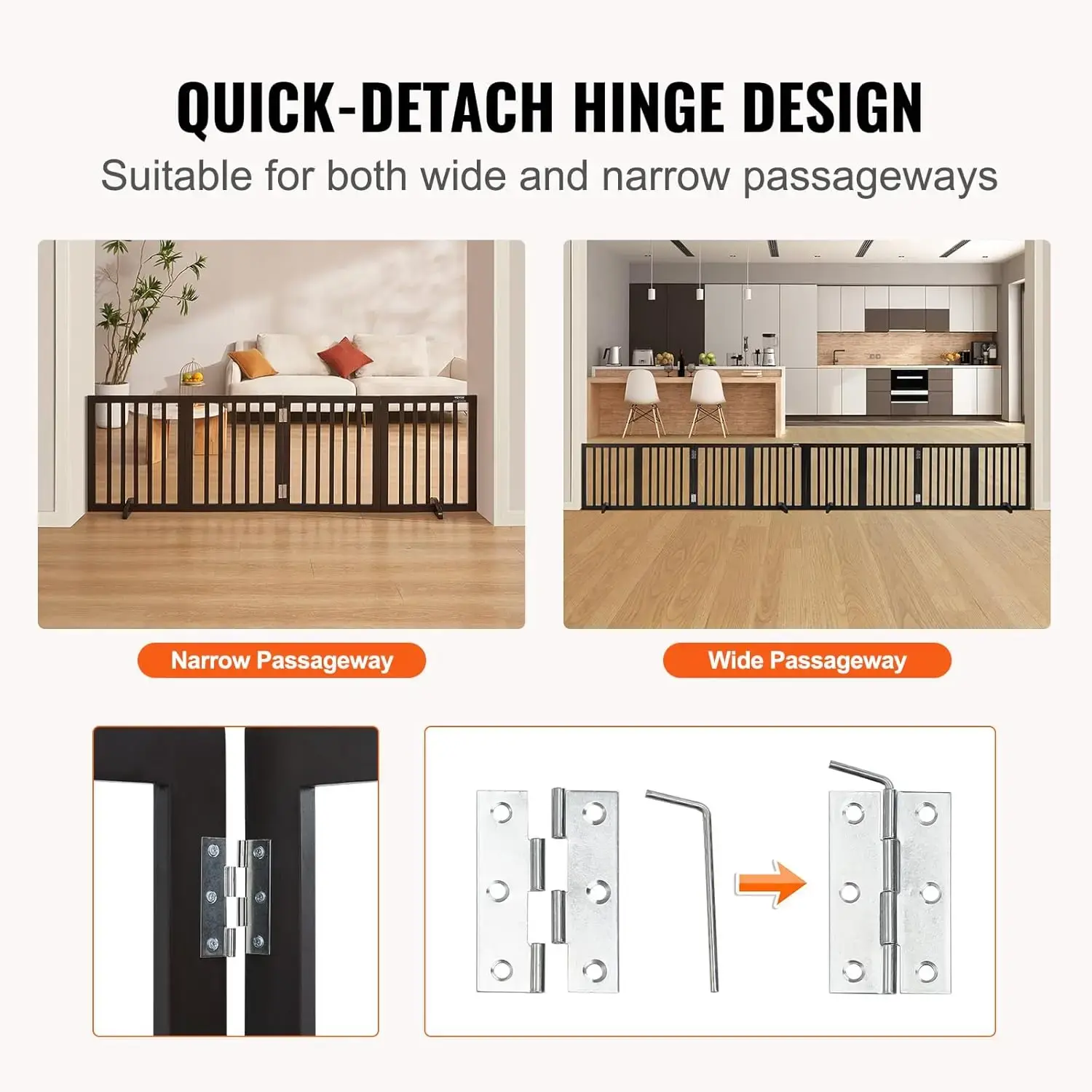 Free Standing Dog Gate, 24" H x 80.3" W Freestanding Pet Gate, 4 Panels Foldable Dog Gate for Wide and Narrow Passageways