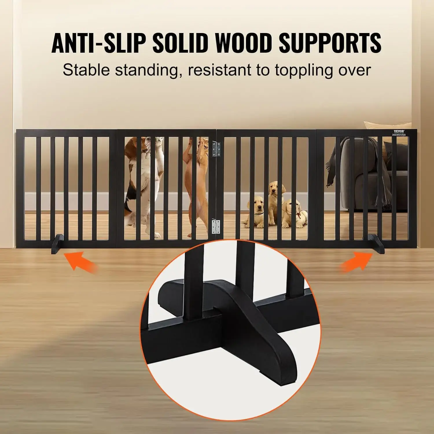 Free Standing Dog Gate, 24" H x 80.3" W Freestanding Pet Gate, 4 Panels Foldable Dog Gate for Wide and Narrow Passageways