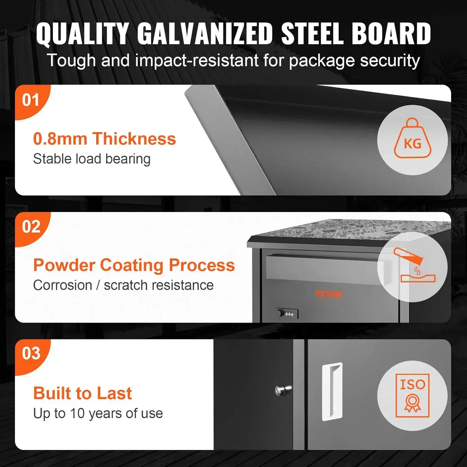 Package Delivery Boxes for Outside 16.2"x15.8"x44", Galvanized Steel Package Delivery Box with Coded Lock