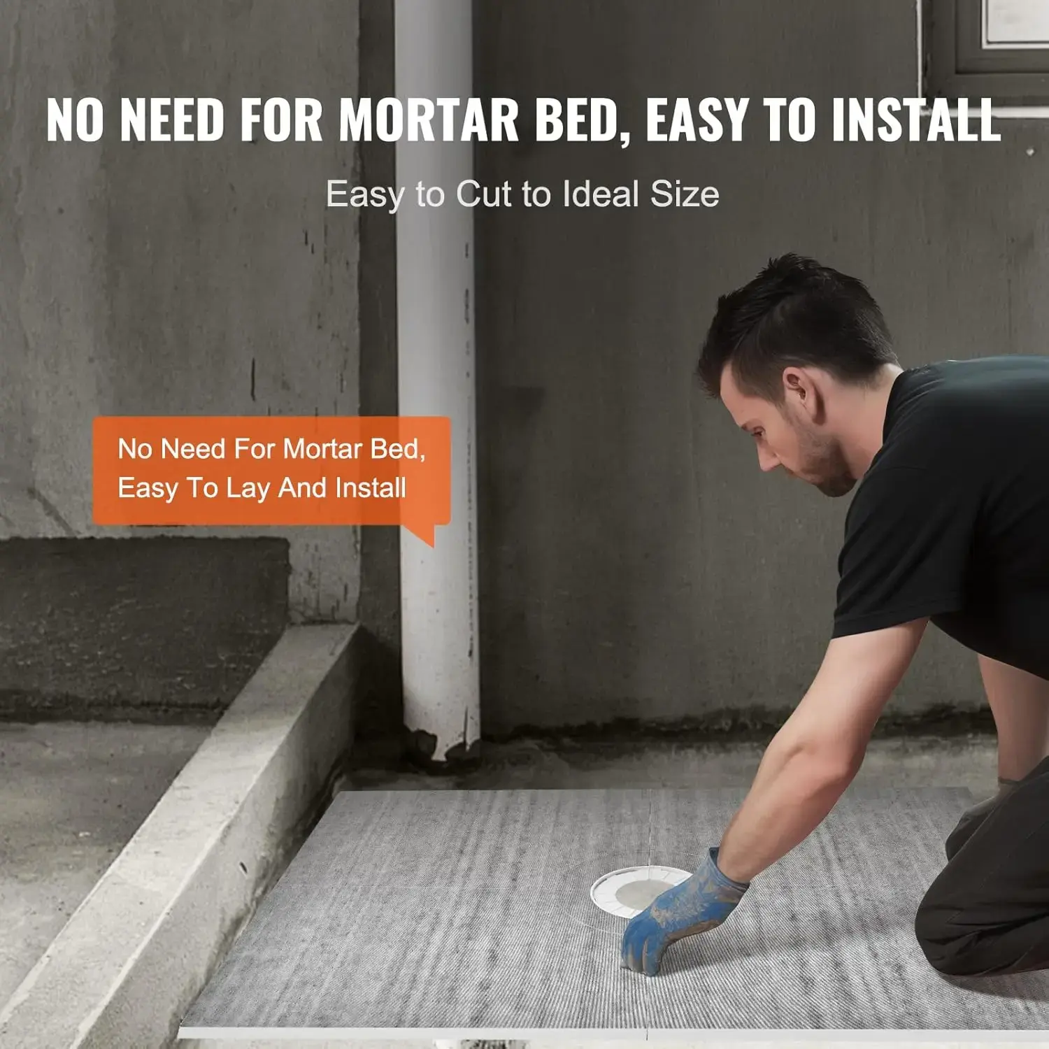 Shower Curb Kit, 48"x72" Shower Pan Kit with 6.3" Central Drain, Lightweight EPS Shower Installation Kits