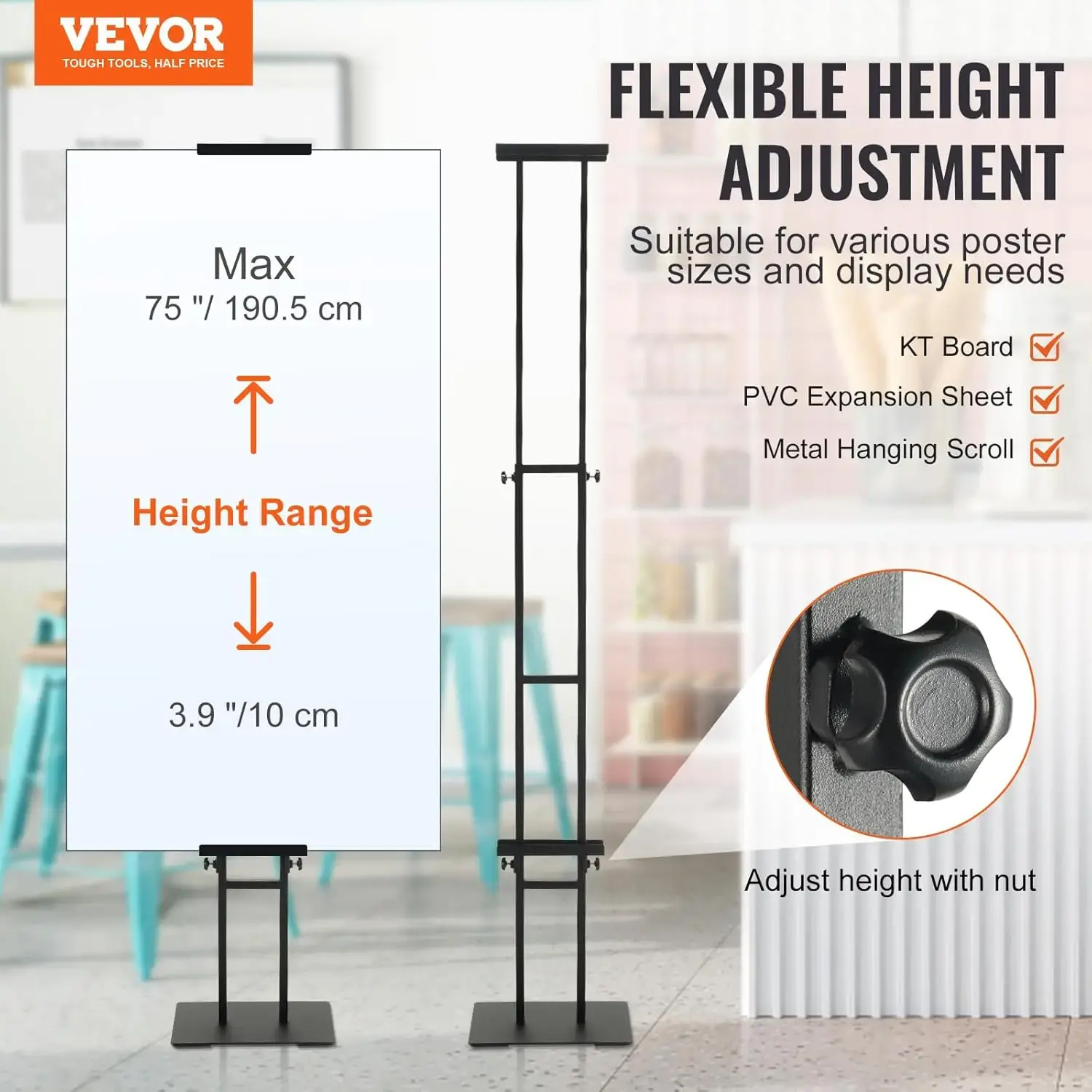 Poster Stand, Adjustable Height Up to 75", Double-Sided Heavy Duty Pedestal Sign Holder, Floor Standing Sign Holder Banner Stand