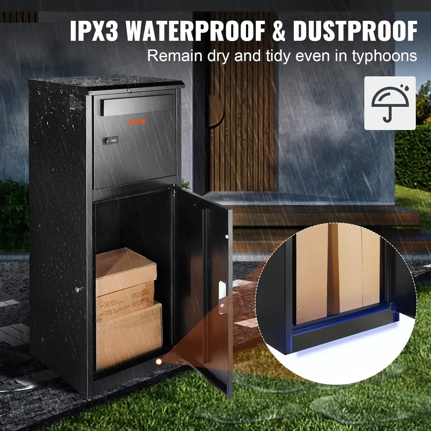 Package Delivery Boxes for Outside 16.2"x15.8"x44", Galvanized Steel Package Delivery Box with Coded Lock