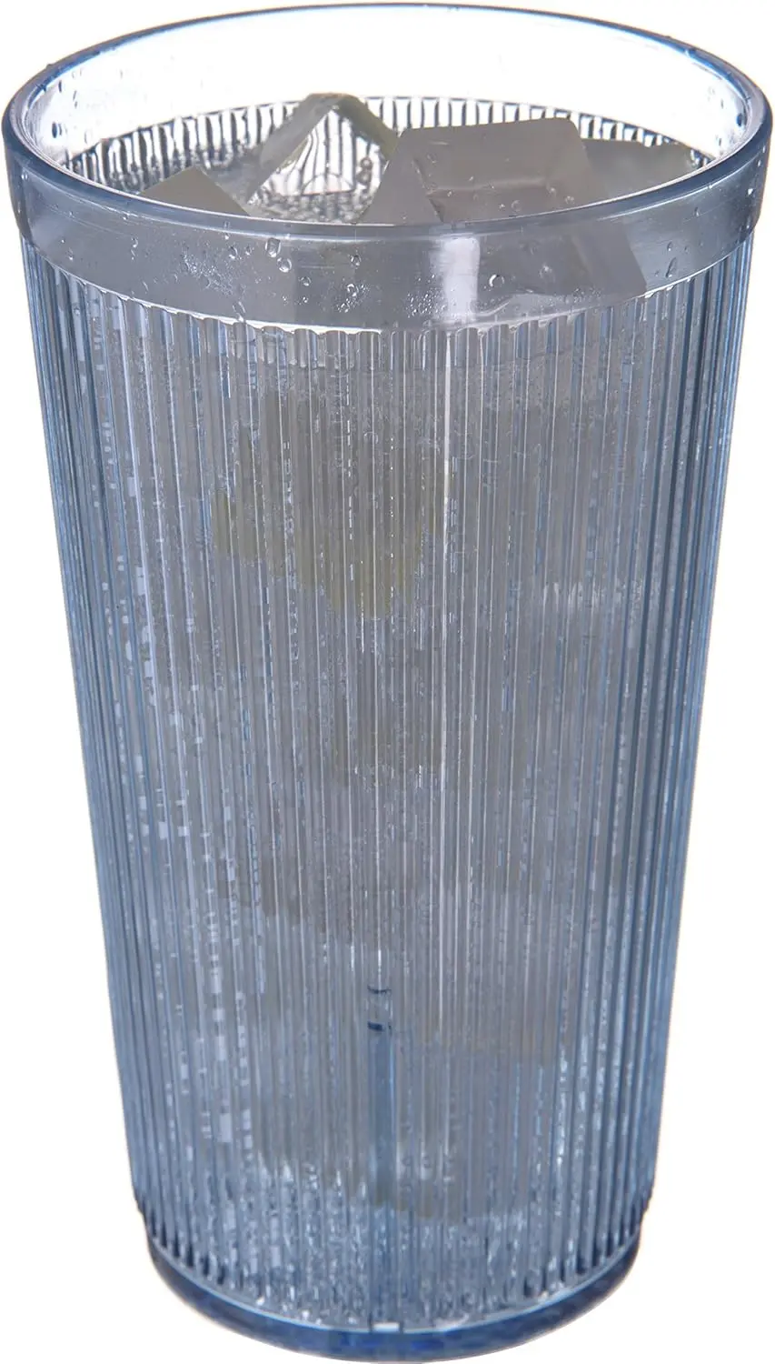 Crystalon Stack-All Stackable Tumbler Plastic Tumbler with Ribbed Texture for Restaurants, Kitchens, Plastic, 21.5 Ounces, Blue