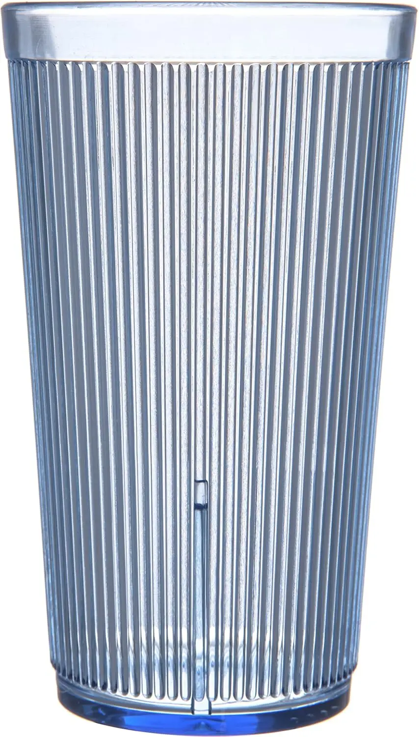 Crystalon Stack-All Stackable Tumbler Plastic Tumbler with Ribbed Texture for Restaurants, Kitchens, Plastic, 21.5 Ounces, Blue