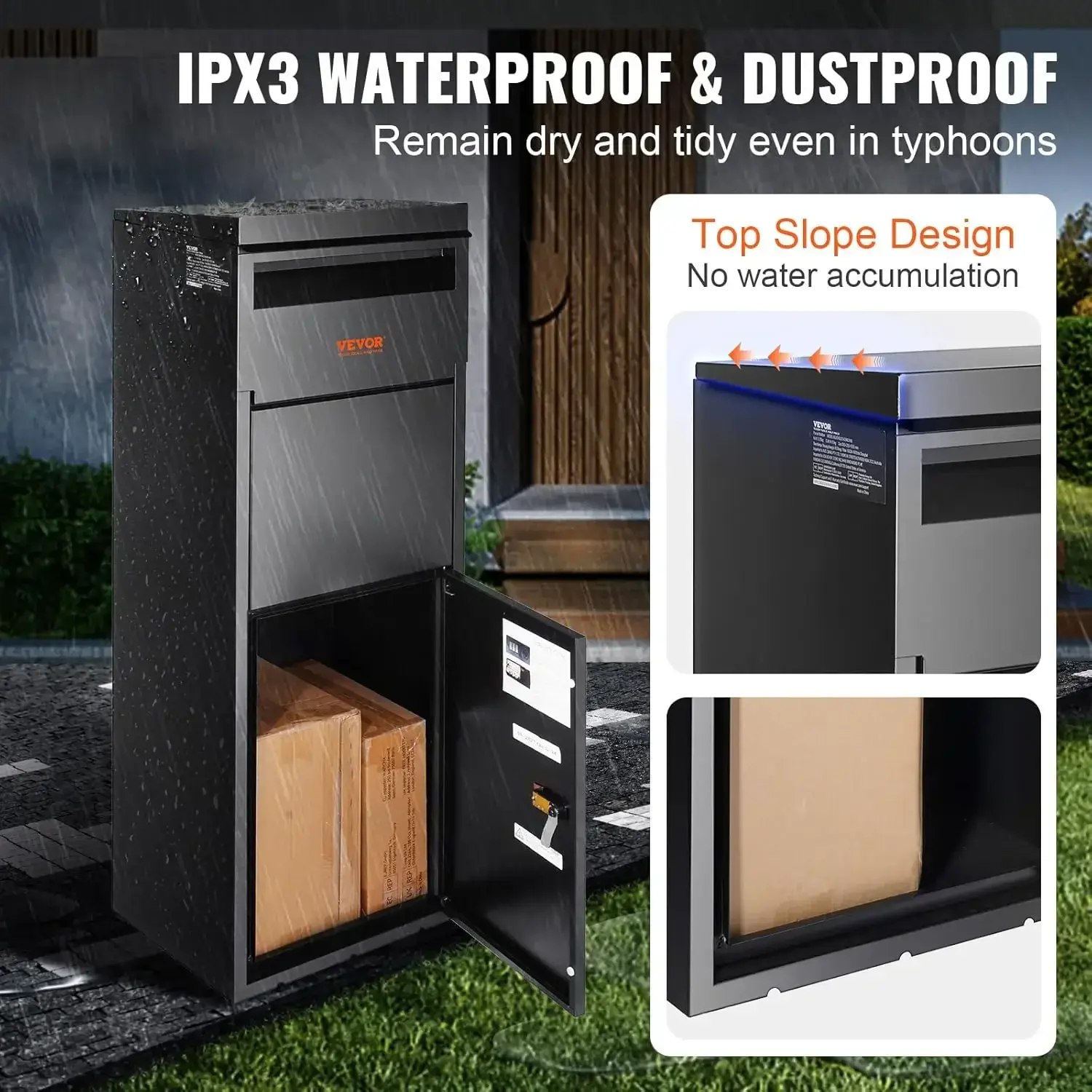 Package Delivery Boxes for Outside 13.9"x11.6"x42", Galvanized Steel Delivery Box for Packages with Coded Lock