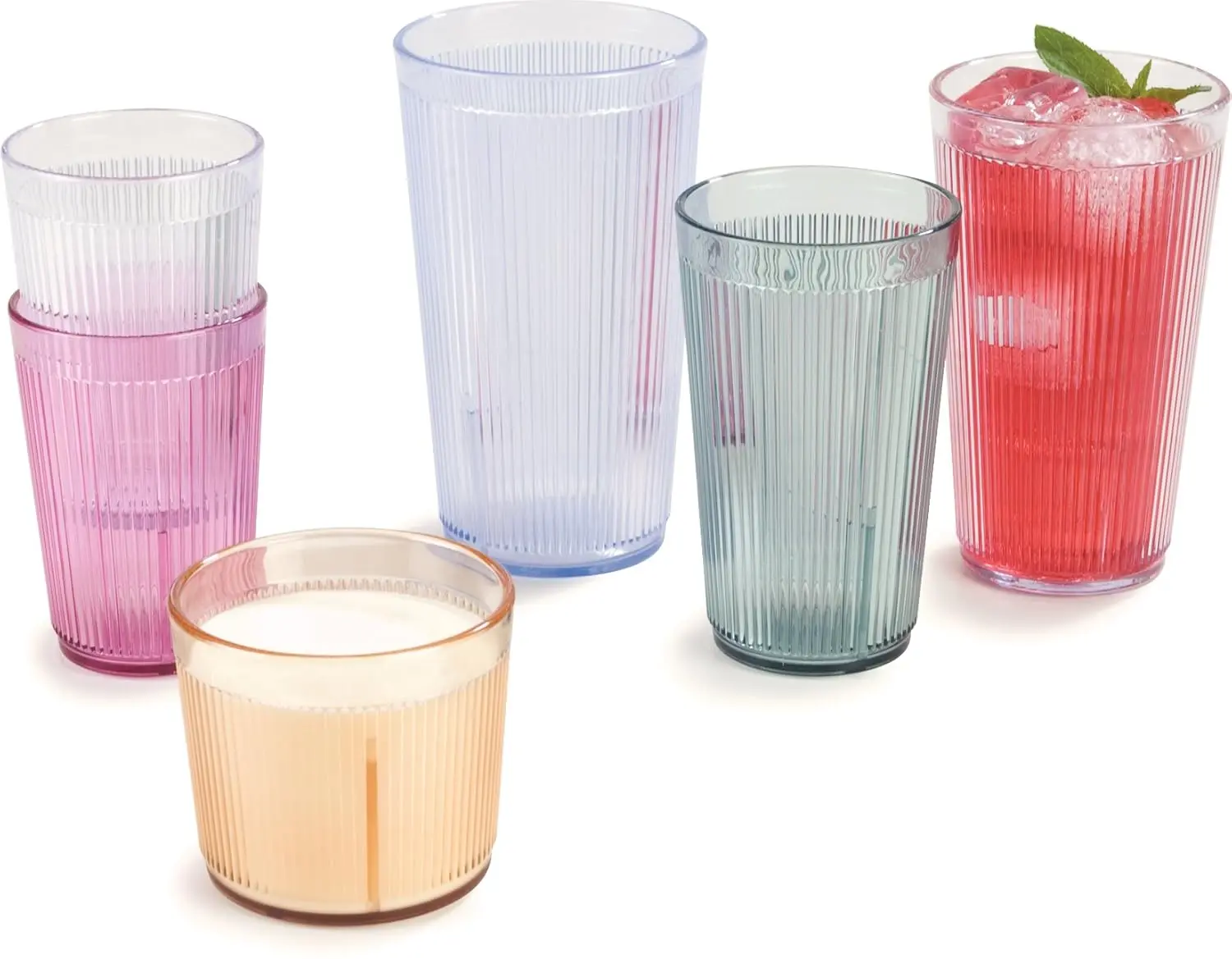 Crystalon Stack-All Stackable Tumbler Plastic Tumbler with Ribbed Texture for Restaurants, Kitchens, Plastic, 21.5 Ounces, Blue