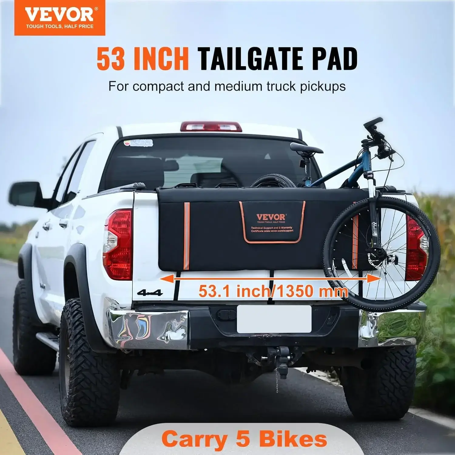 Tailgate Bike Pad,53" Truck Tailgate Pad Carry5 Mountain Bikes, Upgraded Grooves Tailgate Protection Pad with Reflective Strips
